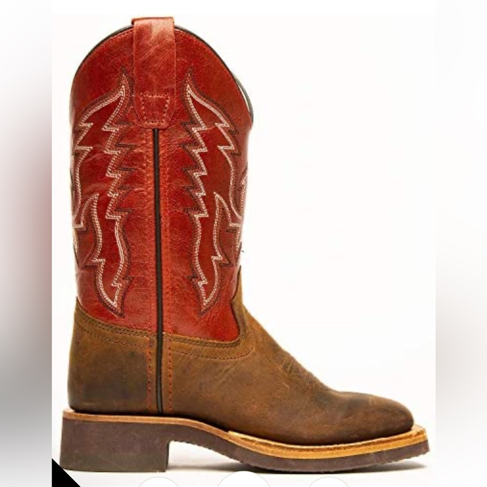 YOUTH OLD WEST RED TOP SQUARE‎ TOE WESTERN BOOTS SIZE 13.5